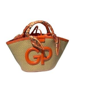 Gilda Paris Summer Raffia Luxury Mini Tote NWT MSRP $120.OO Vegan Leather, Silk